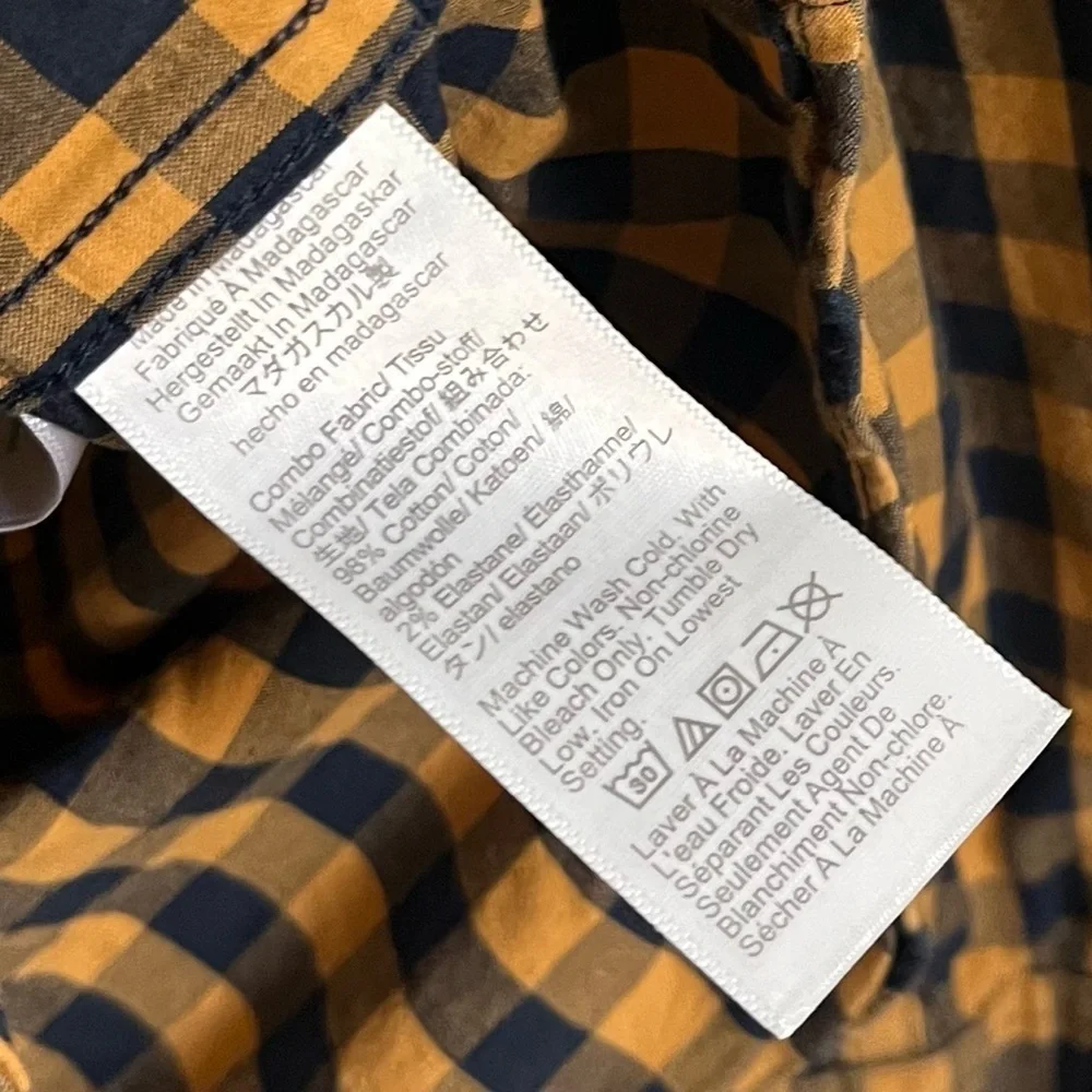 J. Crew • Men’s Yellow Navy Flex Washed Plaid Gingham Button Down Shirt